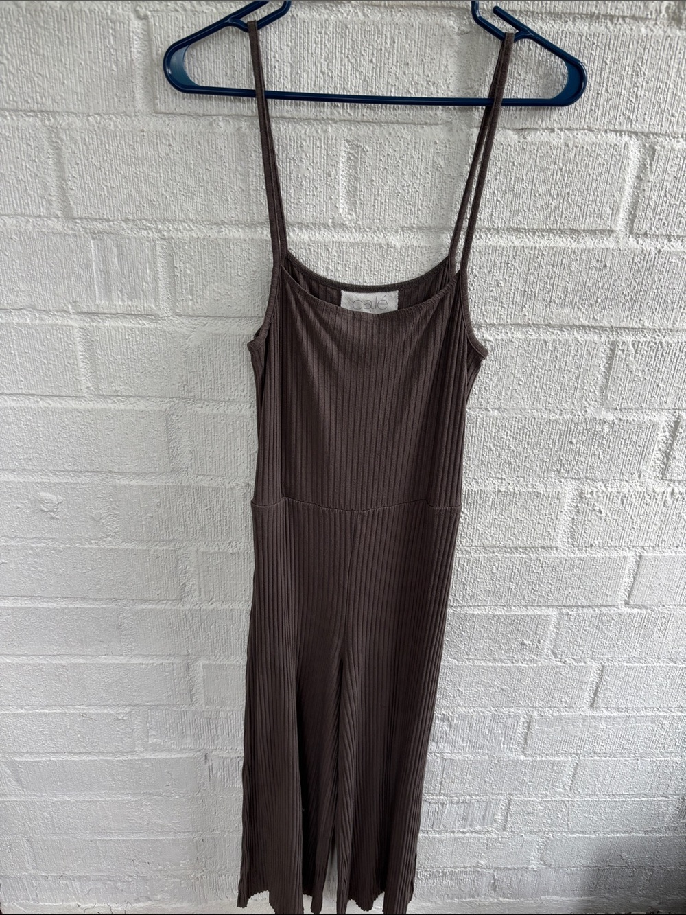 Calé Ribbed Spaghetti-Strap Wide Leg made in Canada Gray Jumpsuit sz S